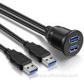 Car Dual-USB3.0 Dash Panel-Mount USB Extension Cord Cable